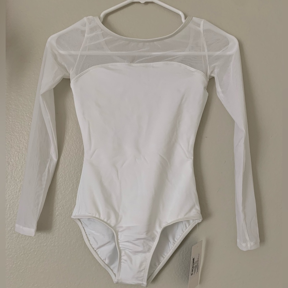 Large child sofya long sleeve white leotard Maria